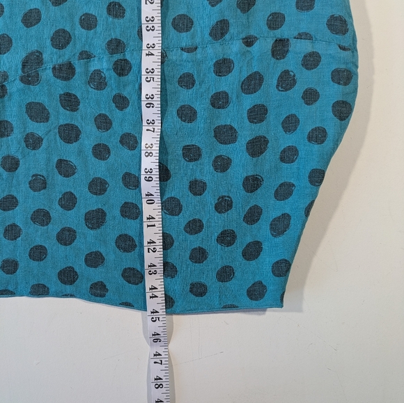 Fenini Short Sleeve Linen Polka Dot Teal Dress Size Medium - Picture 9 of 12